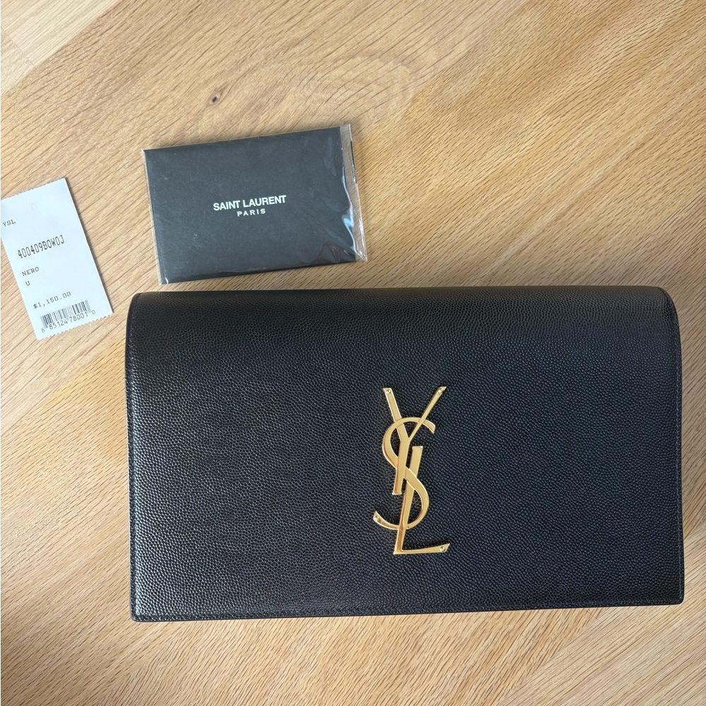 Saint Laurent Black Clutch with Gold Logo